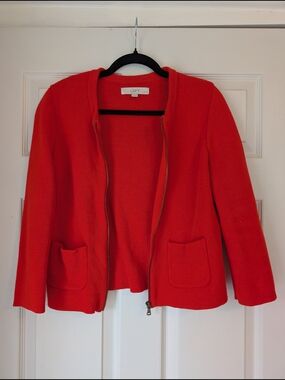 LOFT Red Open-Front Textured Jacket